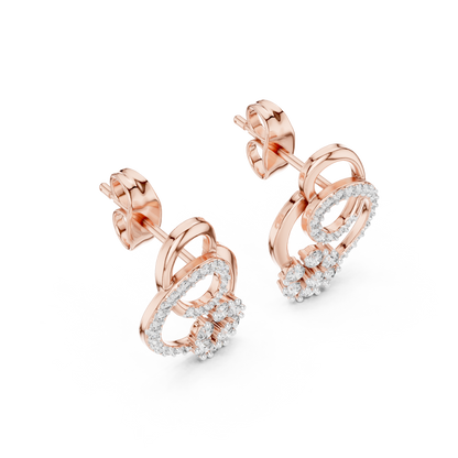 0.42ctwRound Diamond Flower Interlocking Loop Earrings - Solid Gold