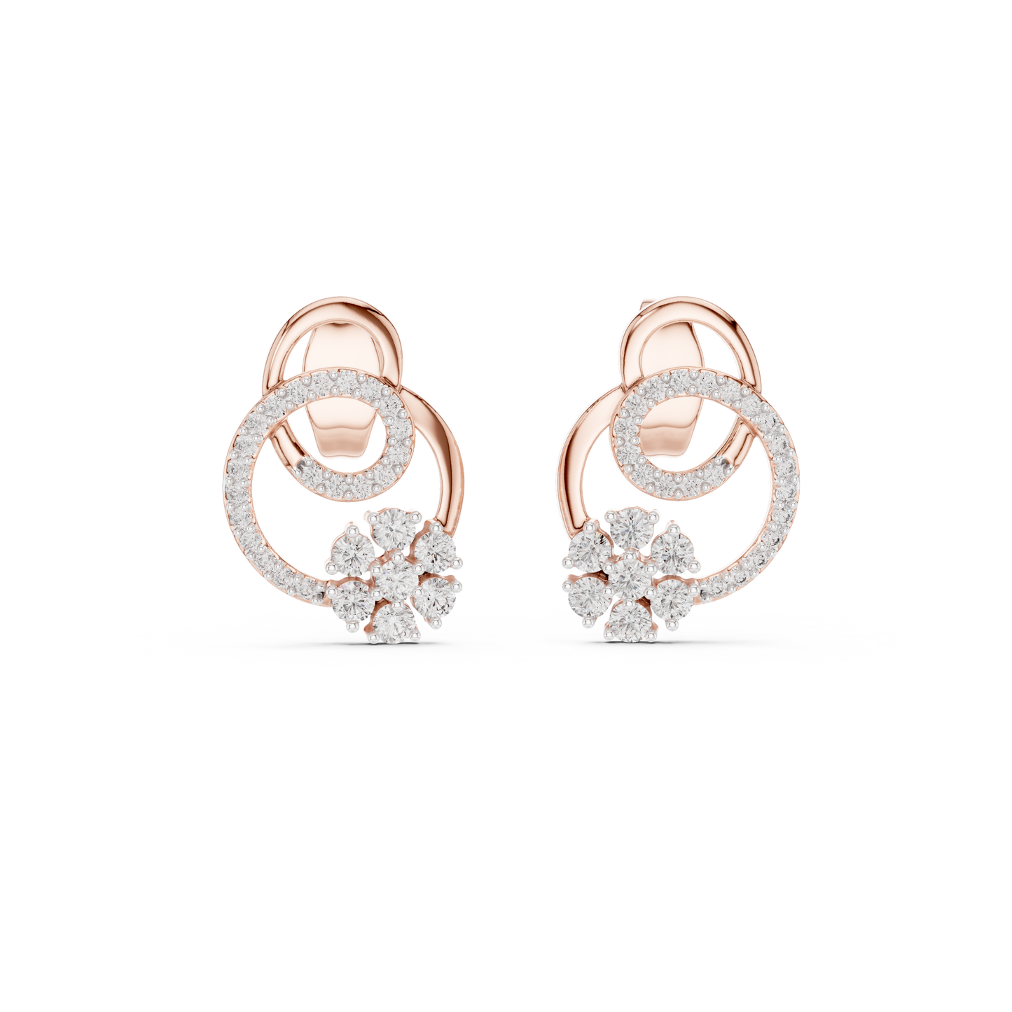 0.42ctwRound Diamond Flower Interlocking Loop Earrings - Solid Gold