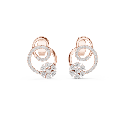 0.42ctwRound Diamond Flower Interlocking Loop Earrings - Solid Gold