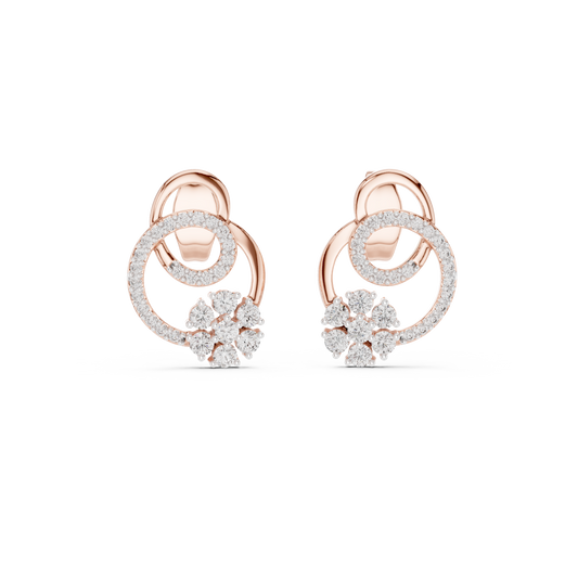 0.42 Carat Round Diamond Flower Interlocking Loop Earrings - Solid Gold
