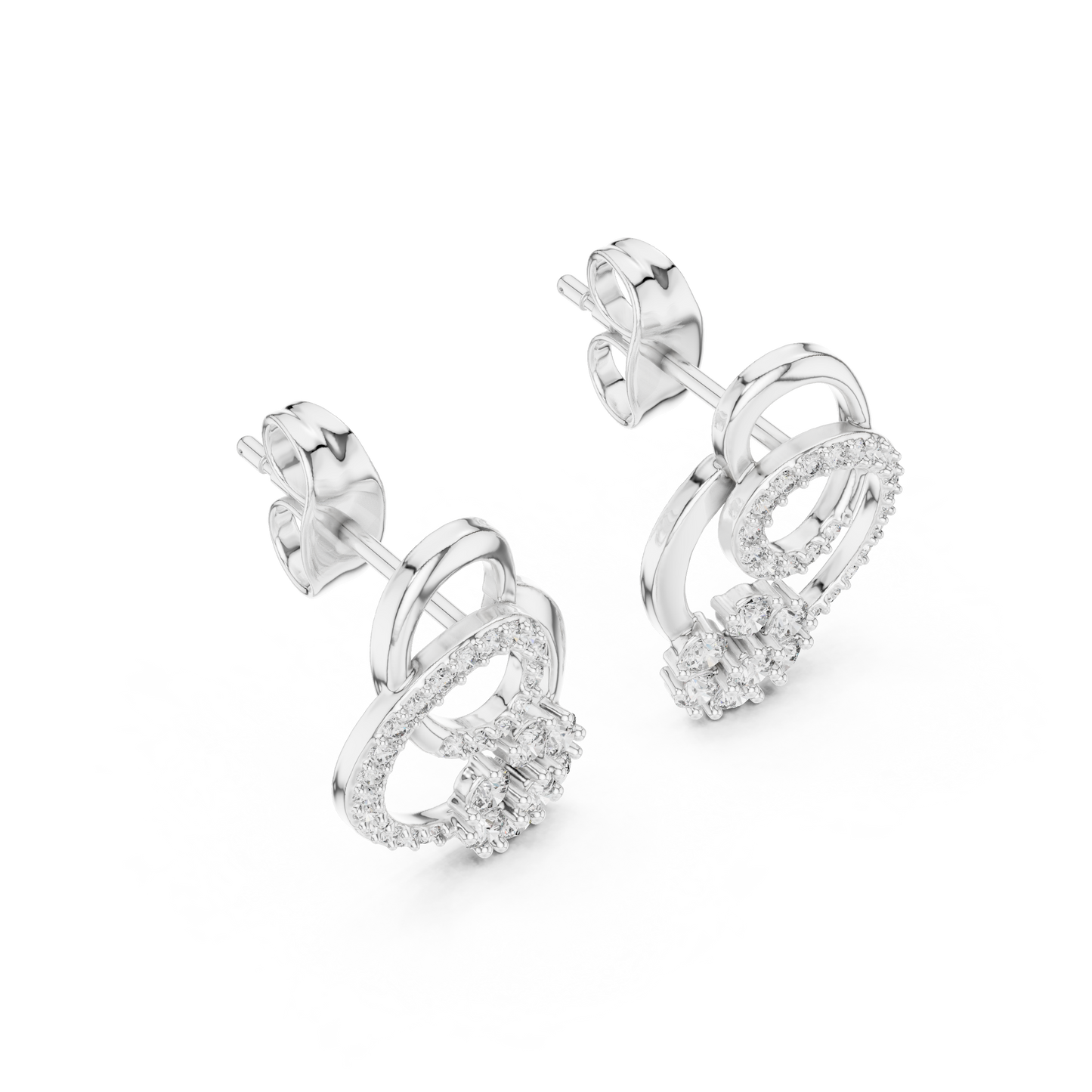 0.42ctwRound Diamond Flower Interlocking Loop Earrings - Solid Gold