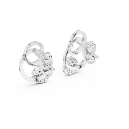 0.42ctwRound Diamond Flower Interlocking Loop Earrings - Solid Gold