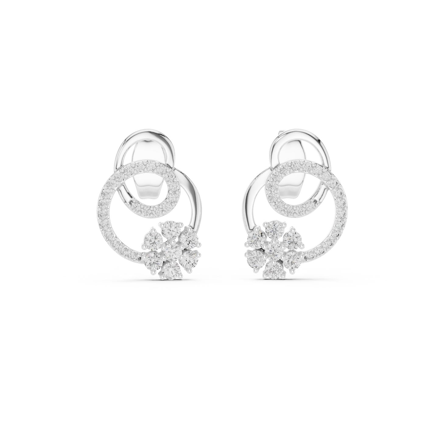 0.42ctwRound Diamond Flower Interlocking Loop Earrings - Solid Gold