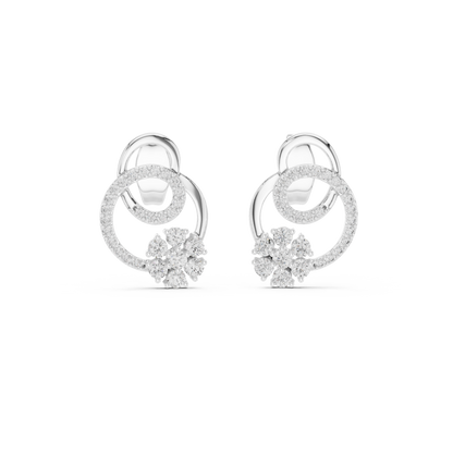 0.42ctwRound Diamond Flower Interlocking Loop Earrings - Solid Gold