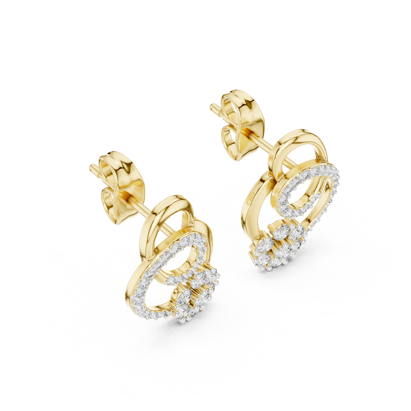 0.42ctwRound Diamond Flower Interlocking Loop Earrings - Solid Gold