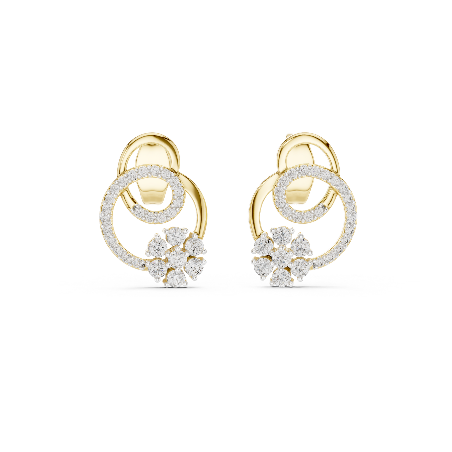 0.42ctwRound Diamond Flower Interlocking Loop Earrings - Solid Gold