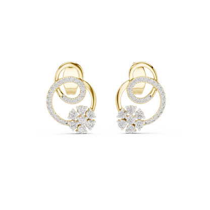 0.42ctwRound Diamond Flower Interlocking Loop Earrings - Solid Gold