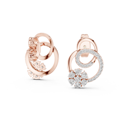 0.42ctwRound Diamond Flower Interlocking Loop Earrings - Solid Gold