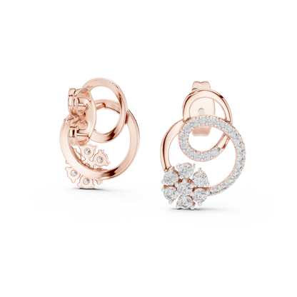 0.42ctwRound Diamond Flower Interlocking Loop Earrings - Solid Gold