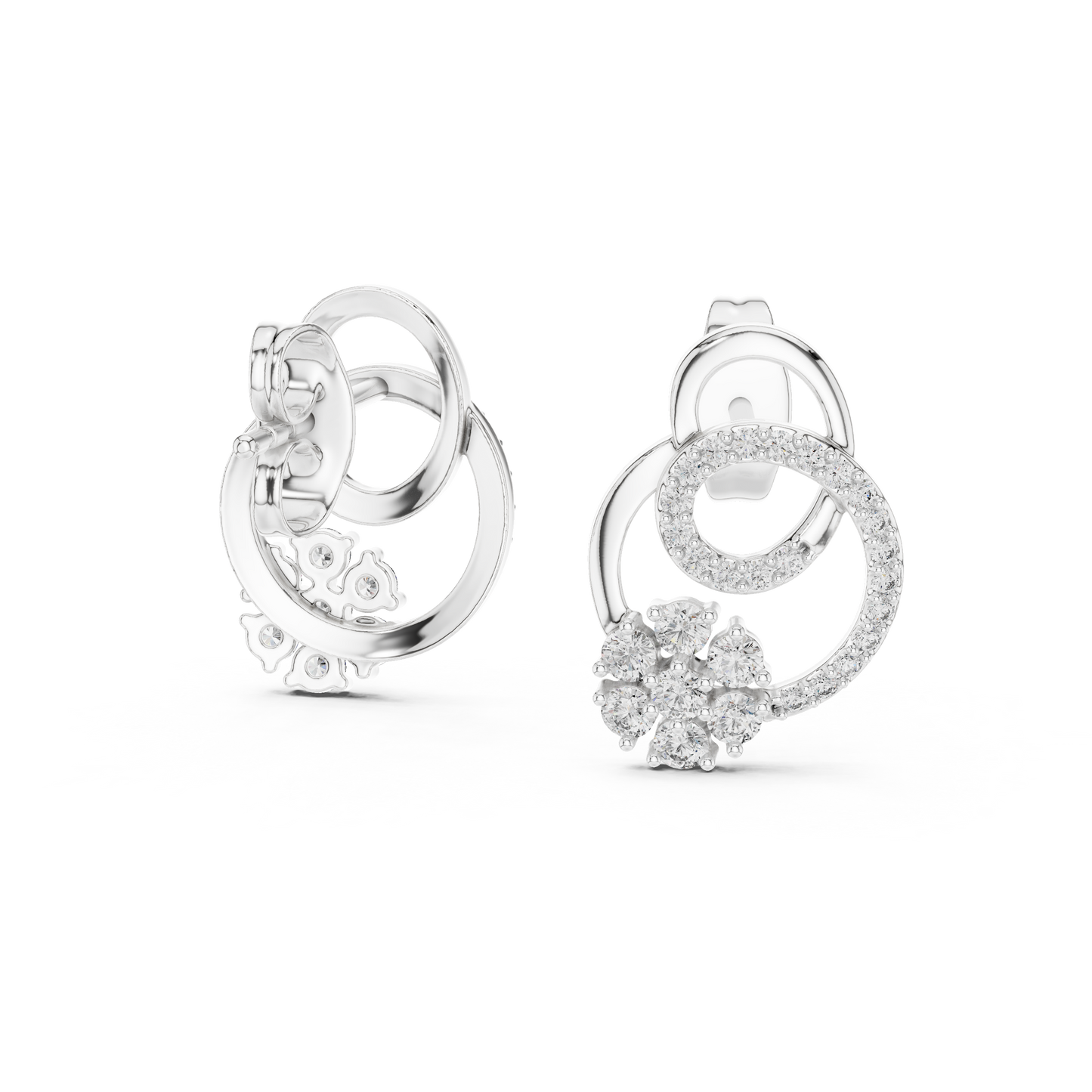 0.42ctwRound Diamond Flower Interlocking Loop Earrings - Solid Gold