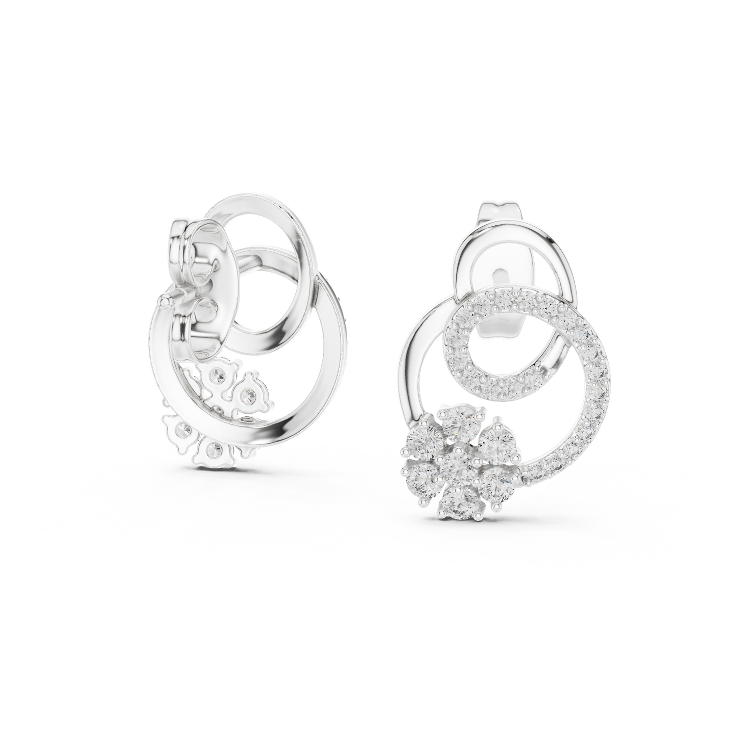 0.42ctwRound Diamond Flower Interlocking Loop Earrings - Solid Gold