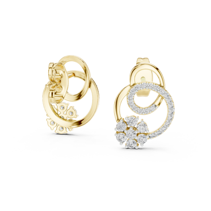 0.42ctwRound Diamond Flower Interlocking Loop Earrings - Solid Gold