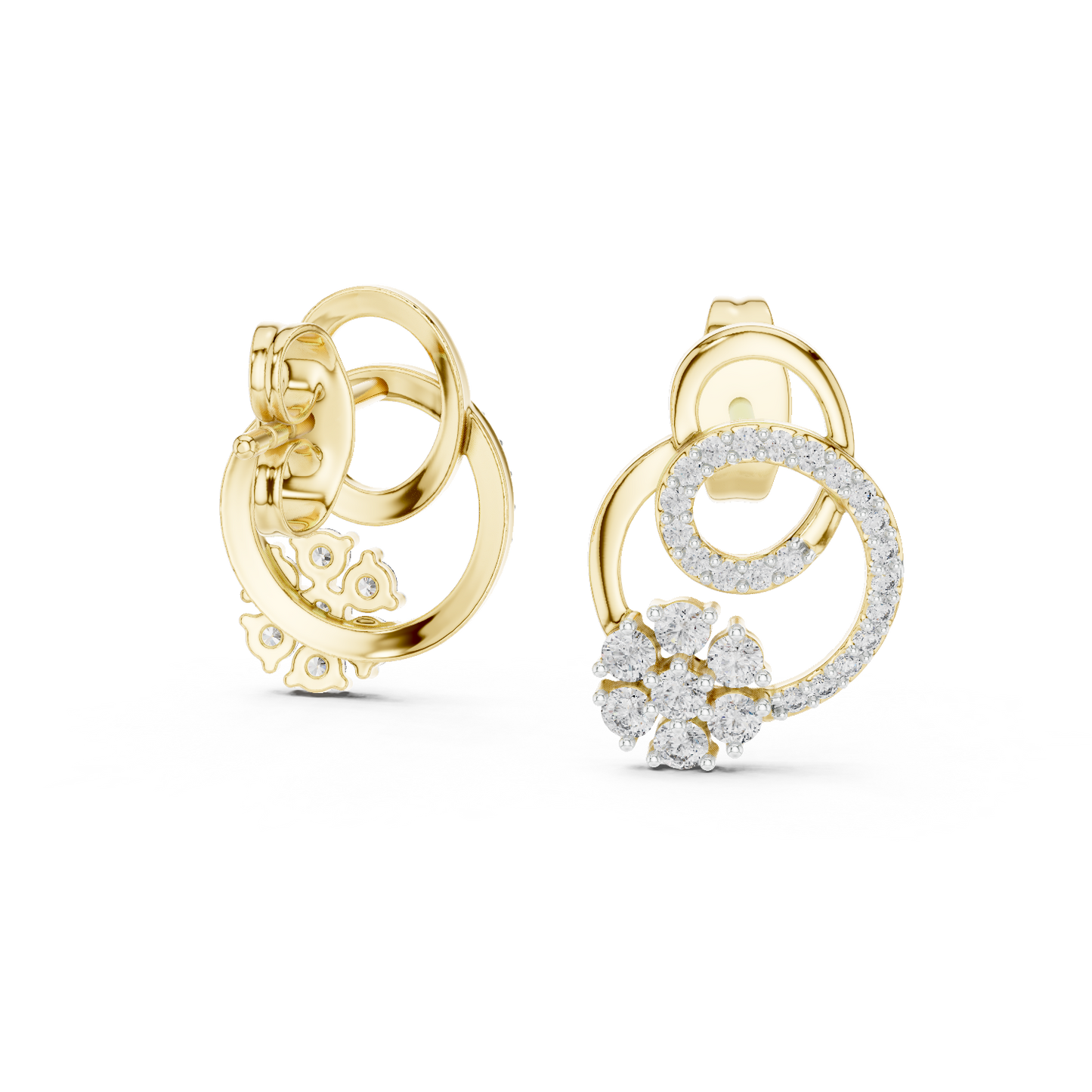 0.42ctwRound Diamond Flower Interlocking Loop Earrings - Solid Gold