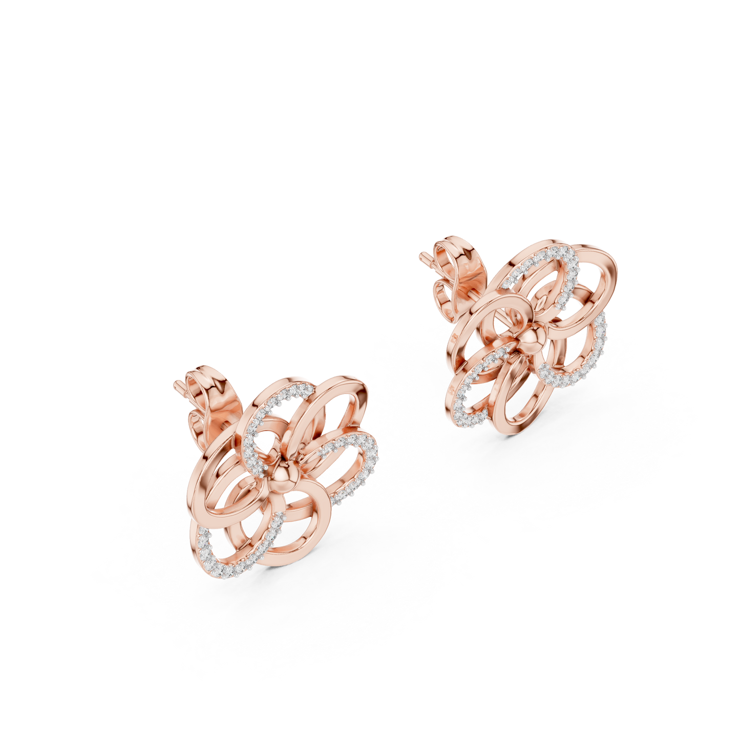 Yellow Gold Multi-Loop Diamond Flower Statement Stud Earrings - 0.26ctw