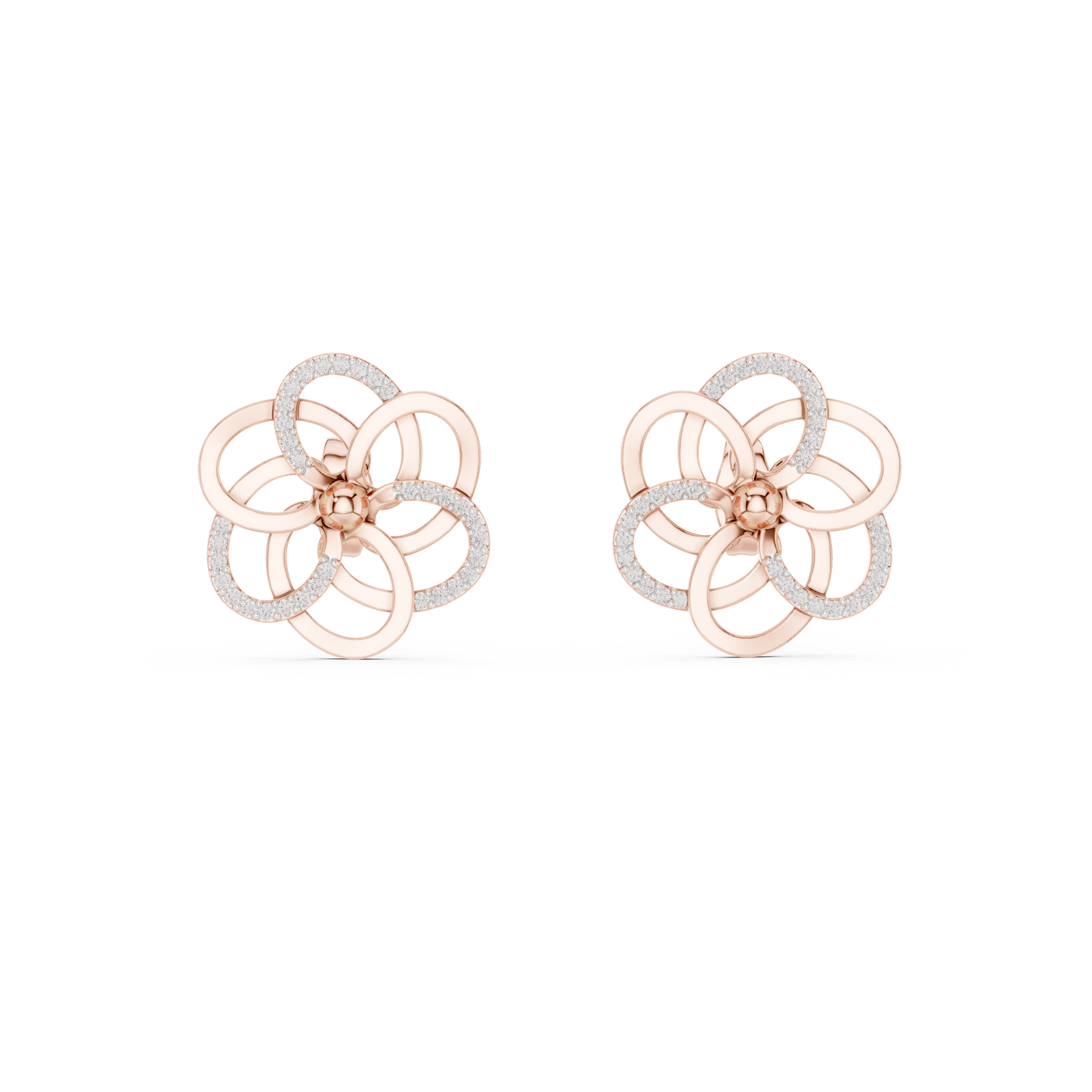 Yellow Gold Multi-Loop Diamond Flower Statement Stud Earrings - 0.26ctw