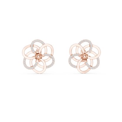 Yellow Gold Multi-Loop Diamond Flower Statement Stud Earrings - 0.26ctw