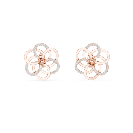 Yellow Gold Multi-Loop Diamond Flower Statement Stud Earrings - 0.26ctw