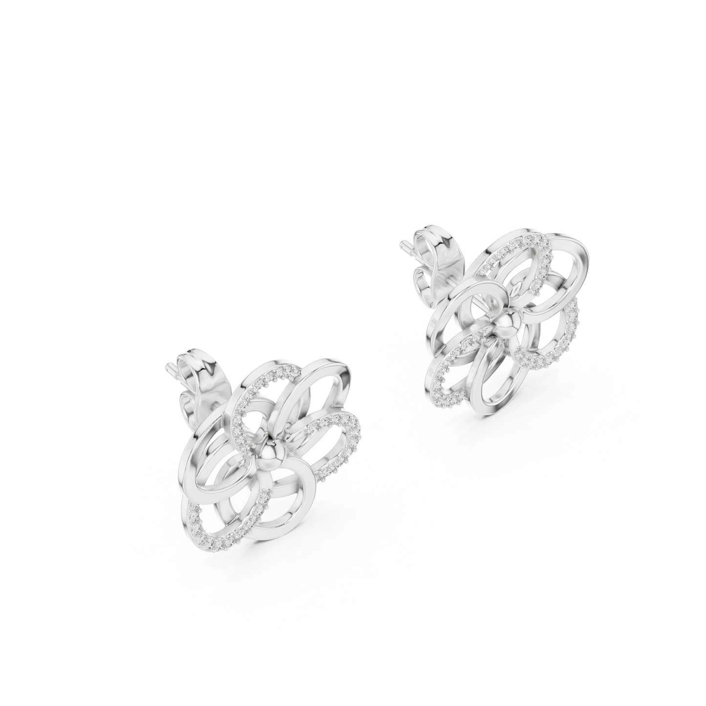 Yellow Gold Multi-Loop Diamond Flower Statement Stud Earrings - 0.26ctw