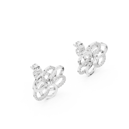 Yellow Gold Multi-Loop Diamond Flower Statement Stud Earrings - 0.26ctw