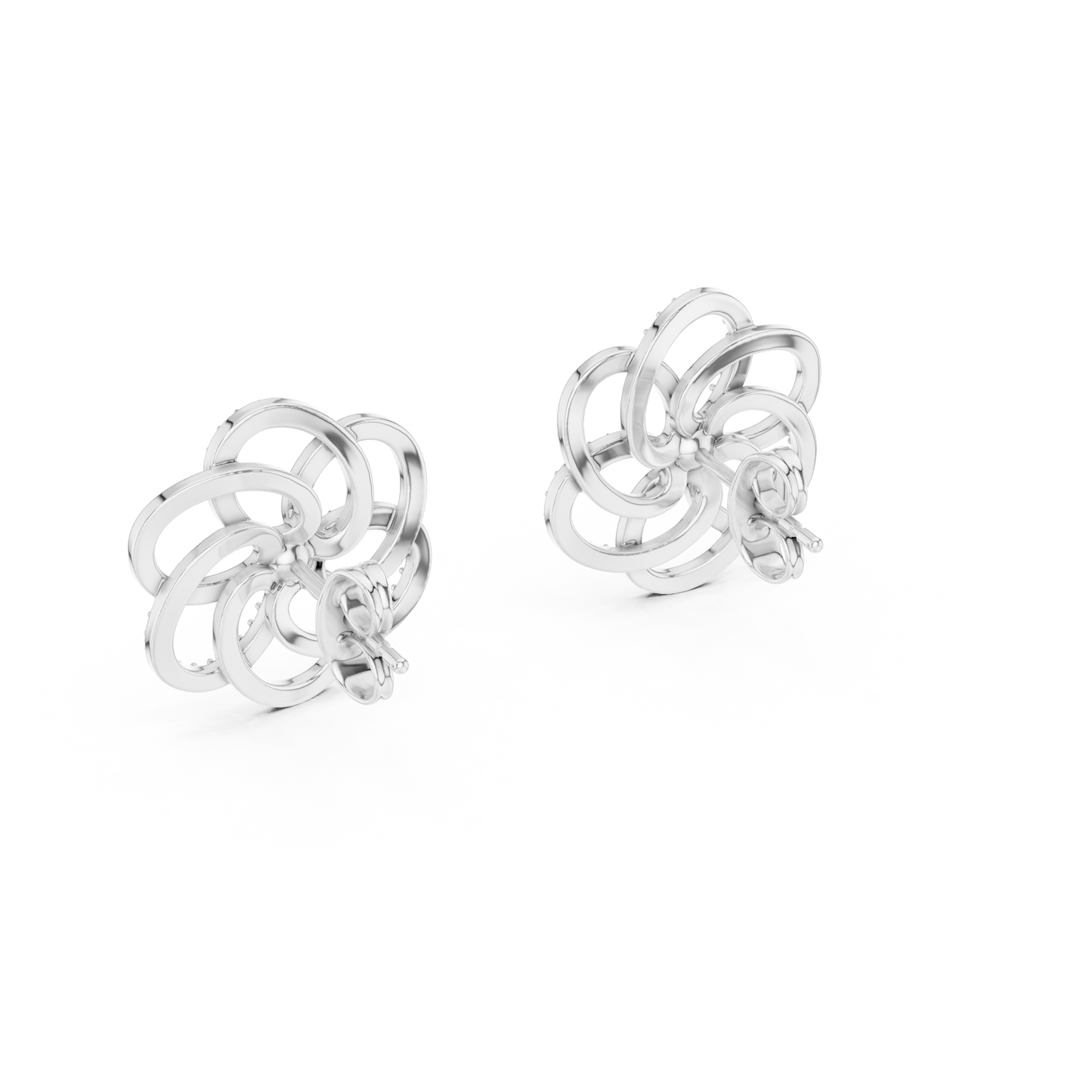 Yellow Gold Multi-Loop Diamond Flower Statement Stud Earrings - 0.26ctw