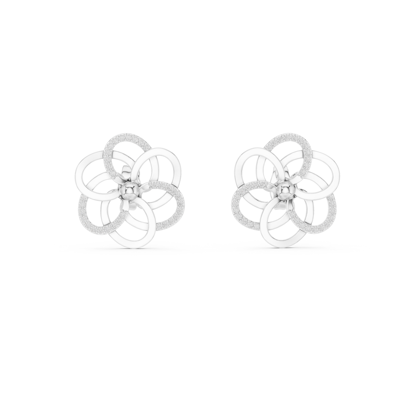Yellow Gold Multi-Loop Diamond Flower Statement Stud Earrings - 0.26ctw