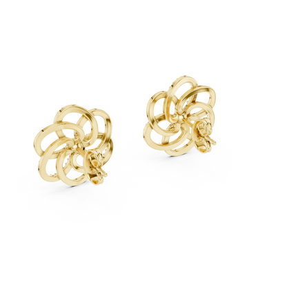 Yellow Gold Multi-Loop Diamond Flower Statement Stud Earrings - 0.26ctw