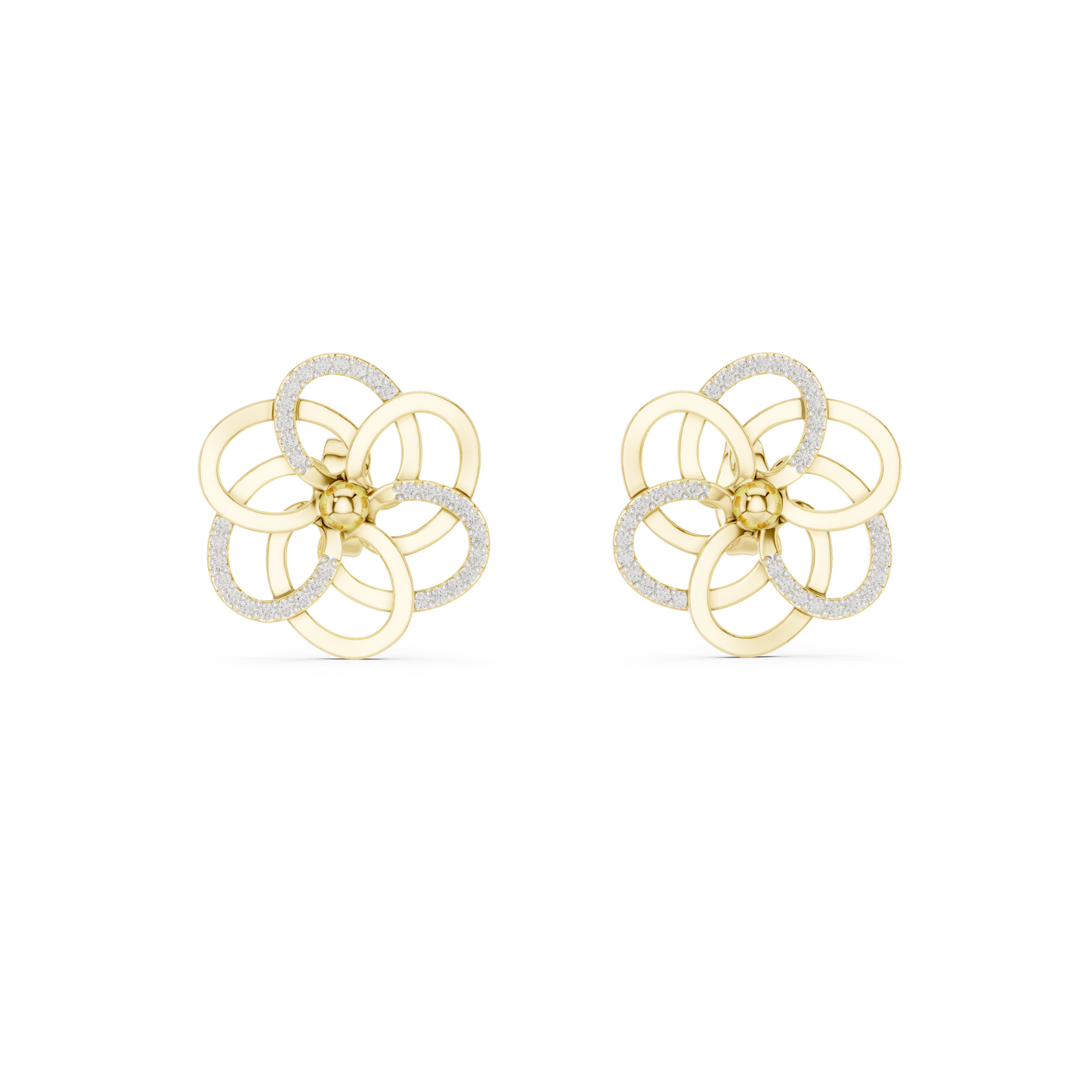 Yellow Gold Multi-Loop Diamond Flower Statement Stud Earrings - 0.26ctw