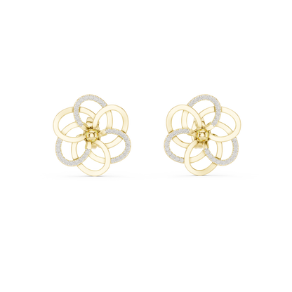 Yellow Gold Multi-Loop Diamond Flower Statement Stud Earrings - 0.26ctw