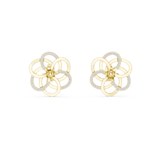 Yellow Gold Multi-Loop Diamond Flower Statement Stud Earrings - 0.26ctw