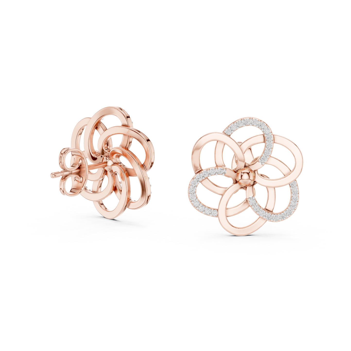 Yellow Gold Multi-Loop Diamond Flower Statement Stud Earrings - 0.26ctw
