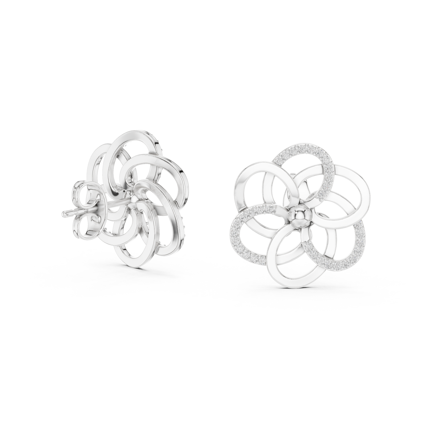 Yellow Gold Multi-Loop Diamond Flower Statement Stud Earrings - 0.26ctw