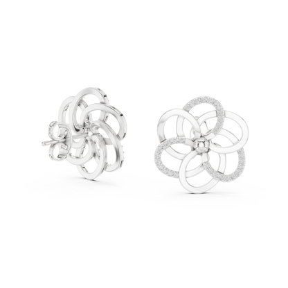 Yellow Gold Multi-Loop Diamond Flower Statement Stud Earrings - 0.26ctw