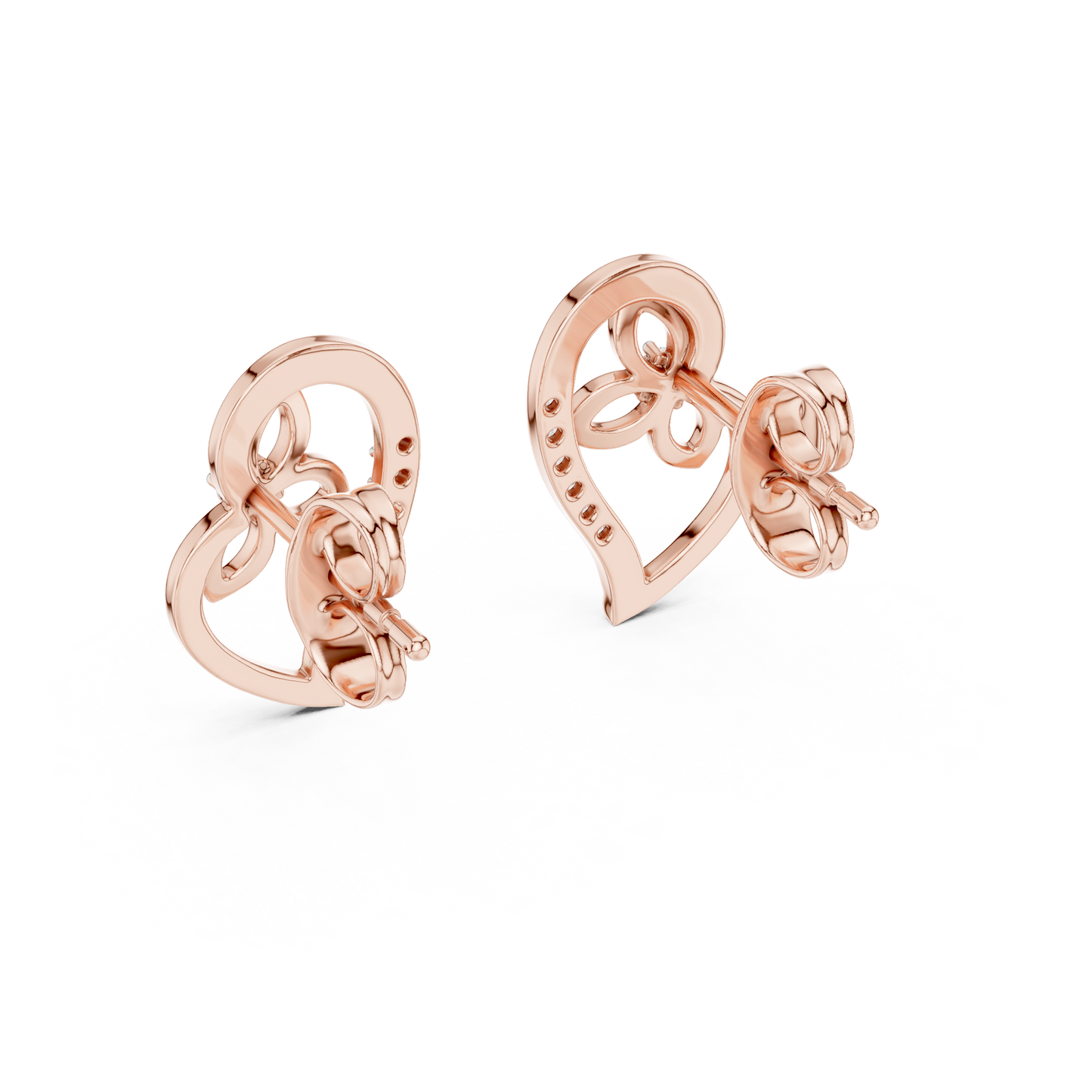 0.09ctw Round Diamond Abstract Open Heart Stud Earrings - Solid Gold