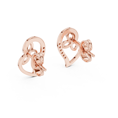 0.09ctw Round Diamond Abstract Open Heart Stud Earrings - Solid Gold