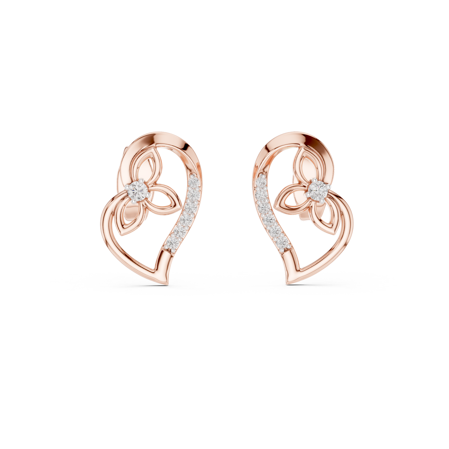 0.09ctw Round Diamond Abstract Open Heart Stud Earrings - Solid Gold