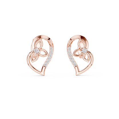 0.09ctw Round Diamond Abstract Open Heart Stud Earrings - Solid Gold