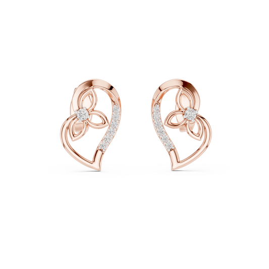 0.09 Carat Round Diamond Abstract Open Heart Stud Earrings - Solid Gold