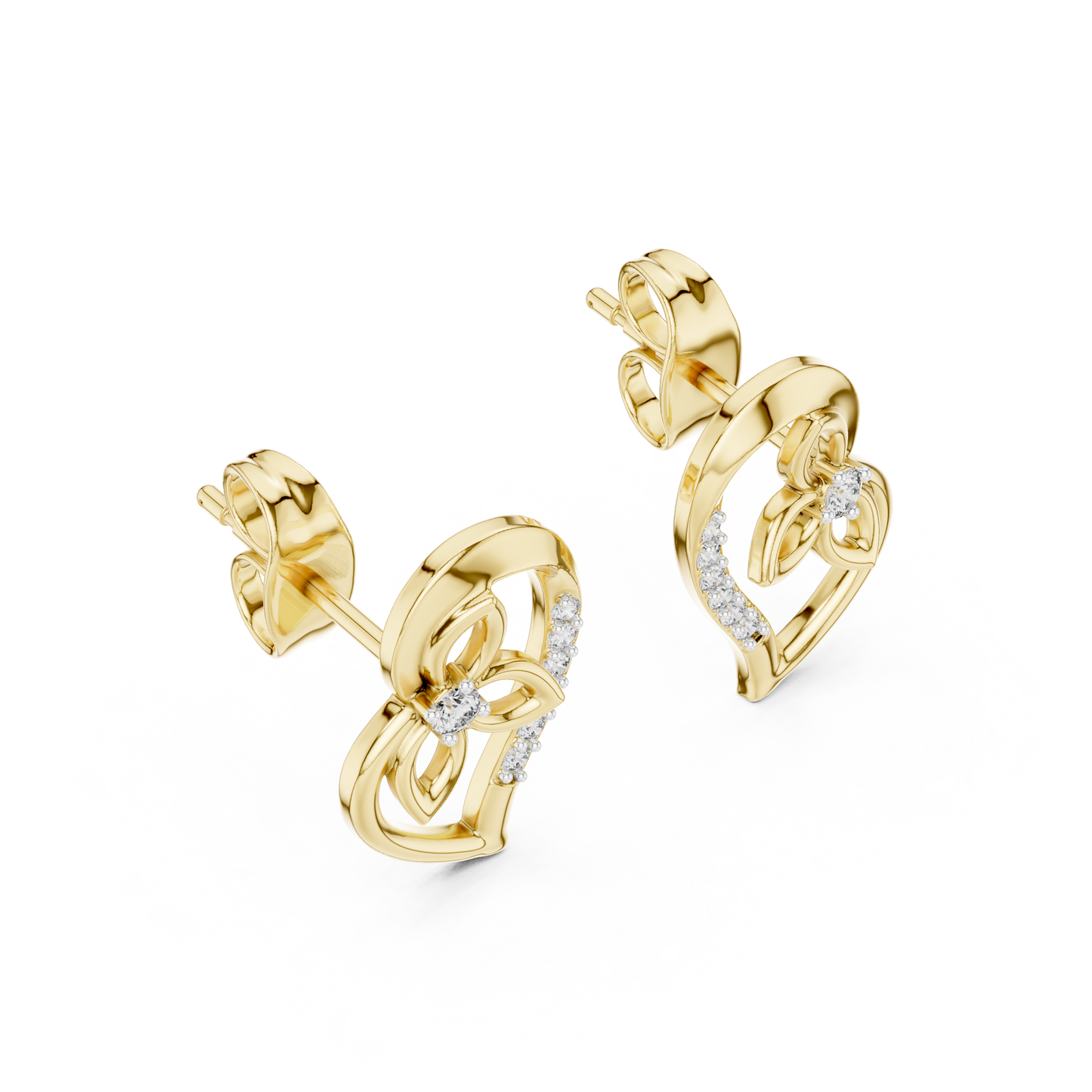 0.09ctw Round Diamond Abstract Open Heart Stud Earrings - Solid Gold