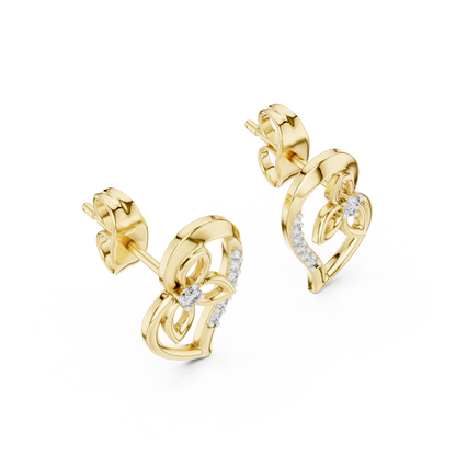 0.09ctw Round Diamond Abstract Open Heart Stud Earrings - Solid Gold