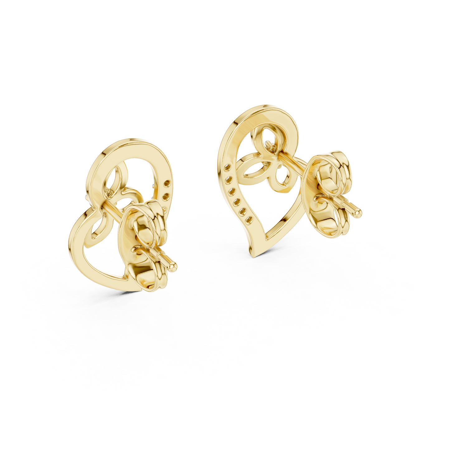 0.09ctw Round Diamond Abstract Open Heart Stud Earrings - Solid Gold