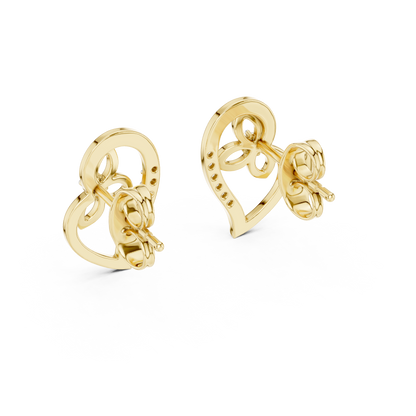 0.09ctw Round Diamond Abstract Open Heart Stud Earrings - Solid Gold