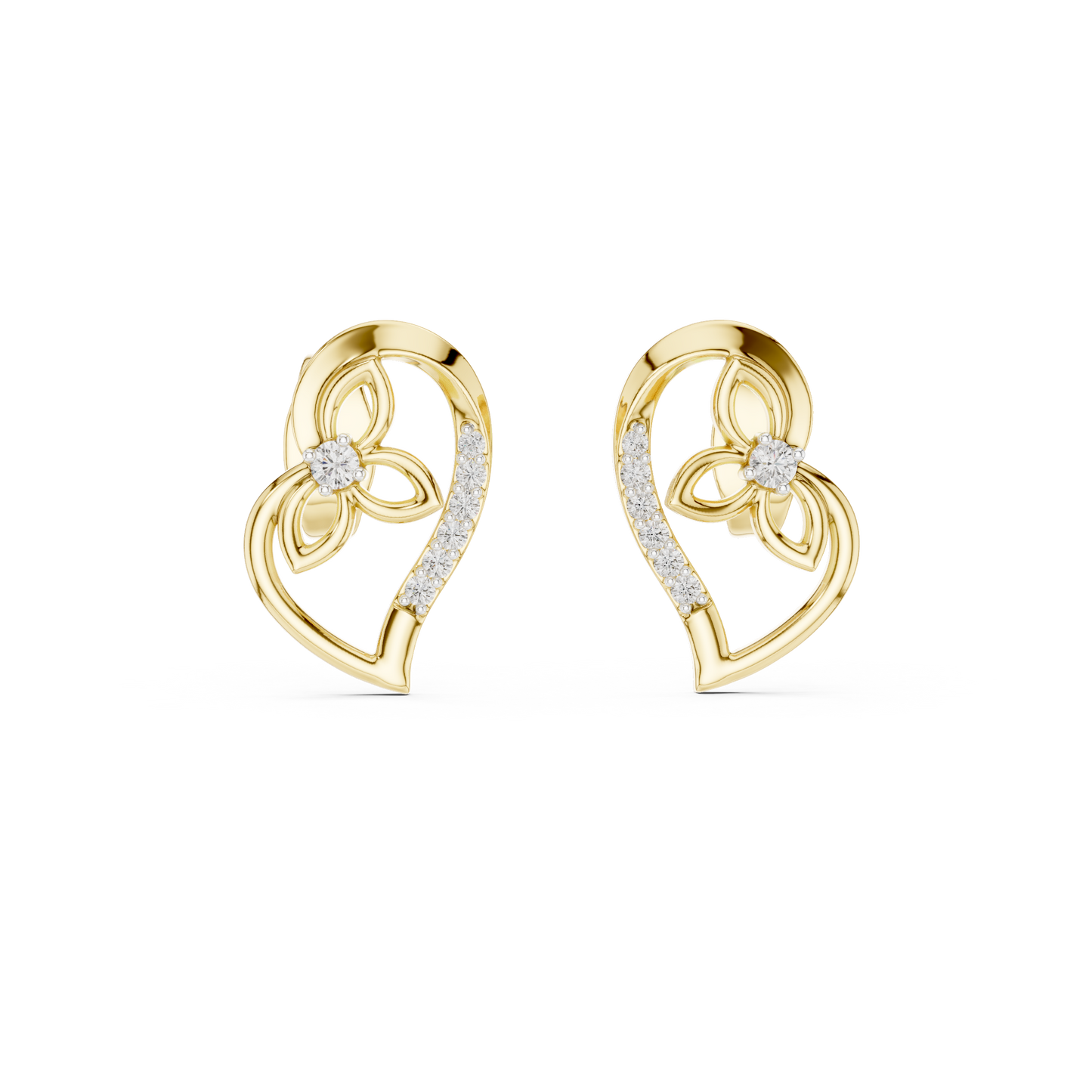 0.09ctw Round Diamond Abstract Open Heart Stud Earrings - Solid Gold