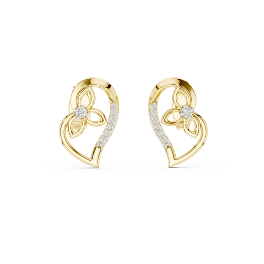 0.09 Carat Round Diamond Abstract Open Heart Stud Earrings - Solid Gold