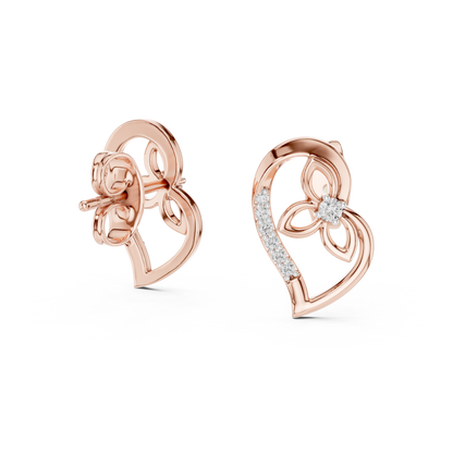 0.09ctw Round Diamond Abstract Open Heart Stud Earrings - Solid Gold