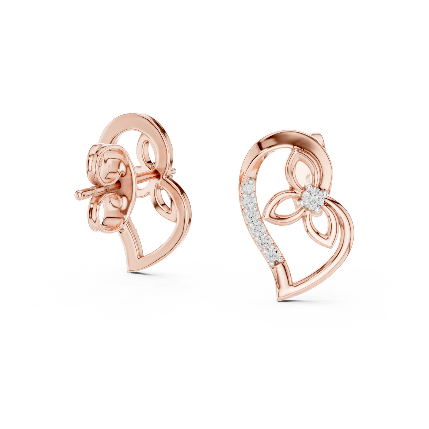 0.09ctw Round Diamond Abstract Open Heart Stud Earrings - Solid Gold