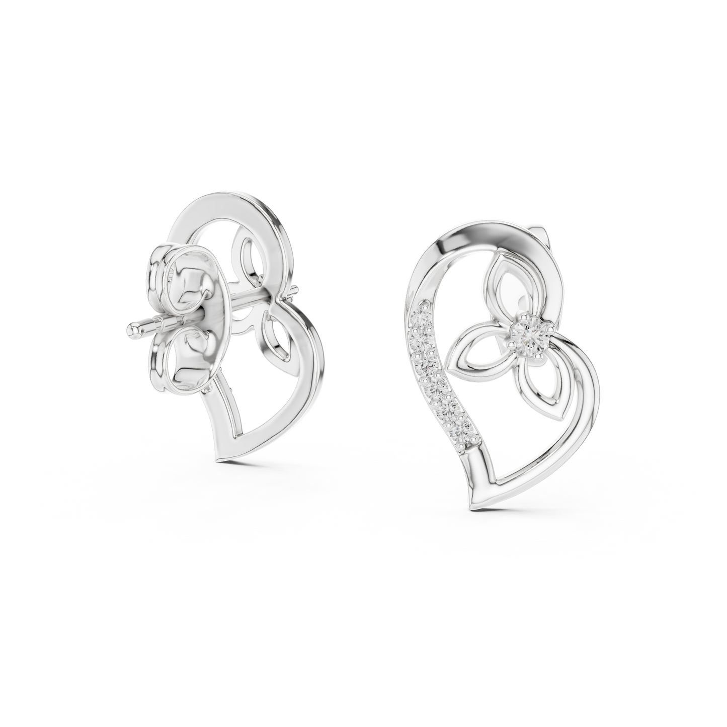 0.09ctw Round Diamond Abstract Open Heart Stud Earrings - Solid Gold