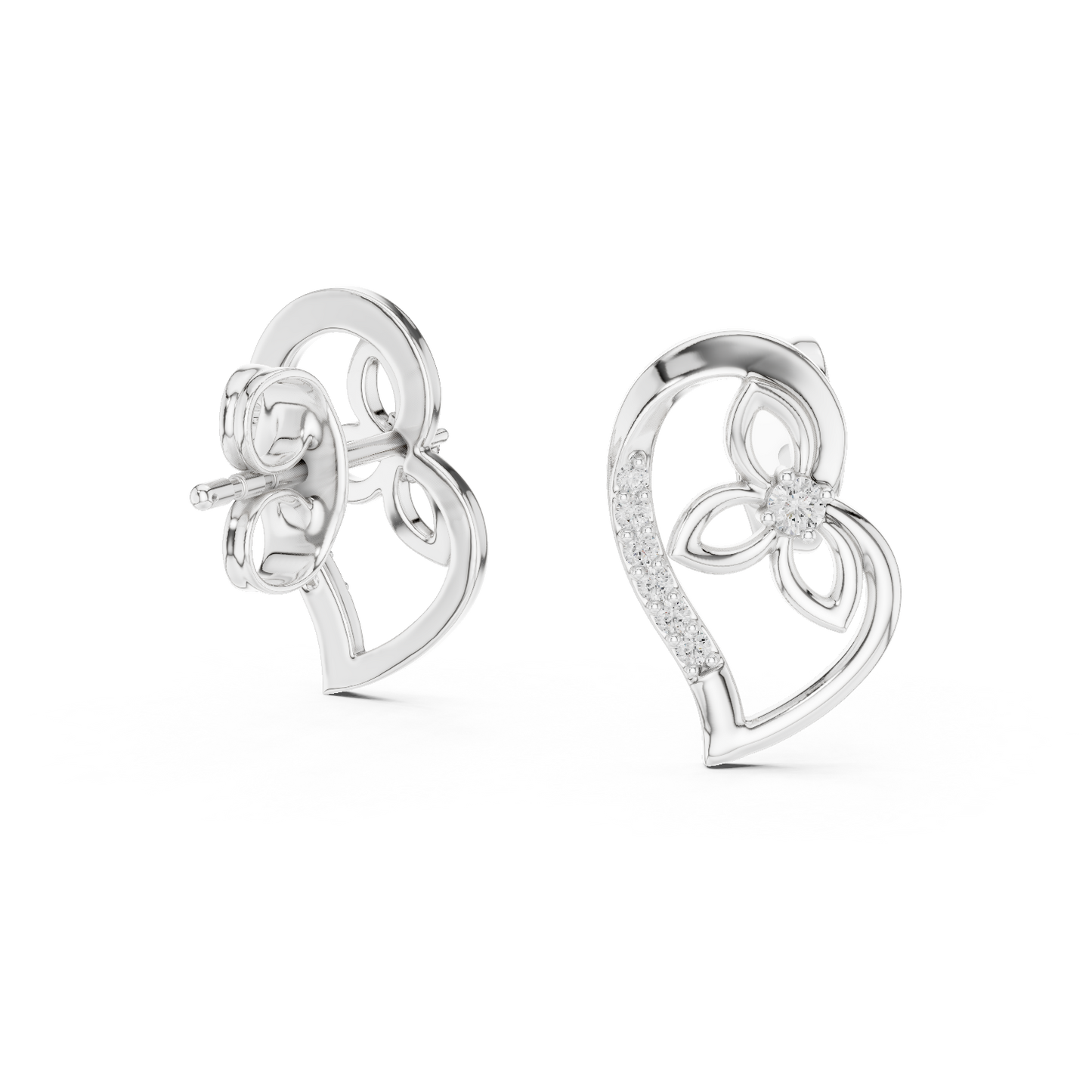 0.09ctw Round Diamond Abstract Open Heart Stud Earrings - Solid Gold