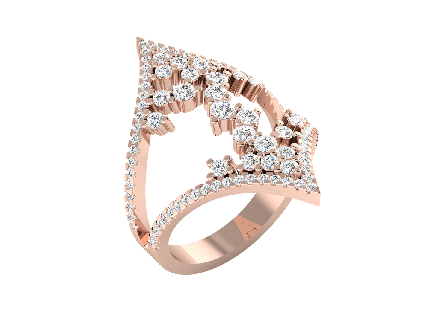 Eclat V Shape Cluster Statement Ring - 1.40 Ct ound Cut Diamond In Gold
