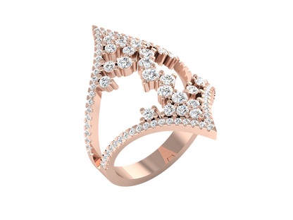 Eclat V Shape Cluster Statement Ring - 1.40 Ct ound Cut Diamond In Gold