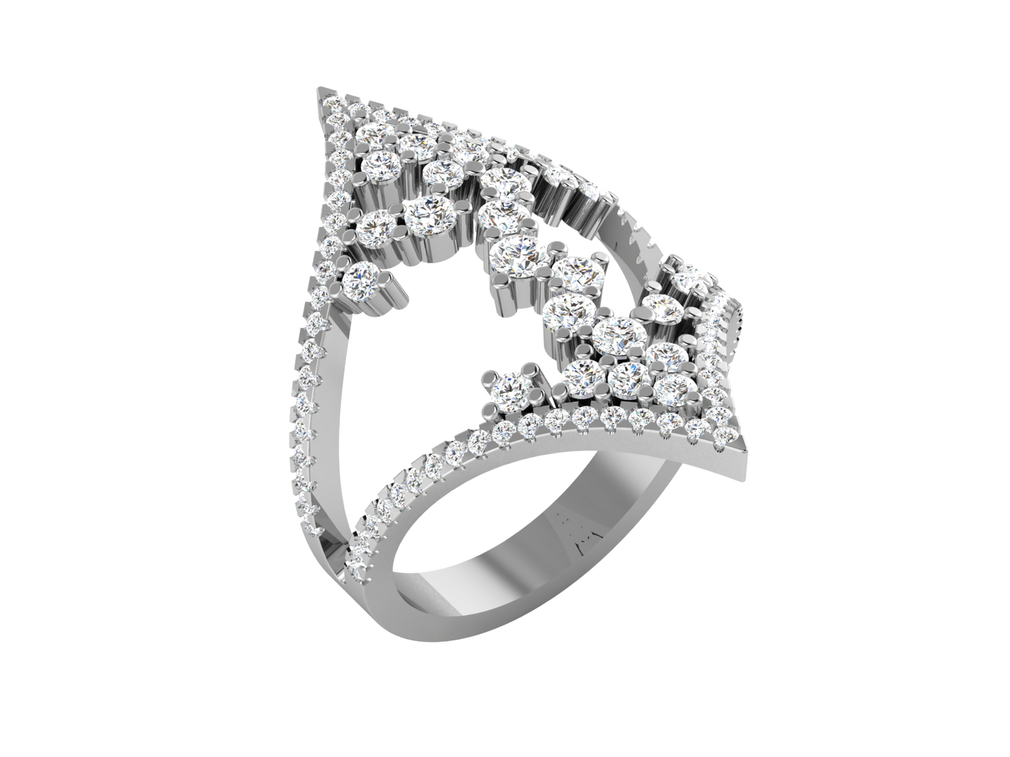 Eclat V Shape Cluster Statement Ring - 1.40 Ct ound Cut Diamond In Gold